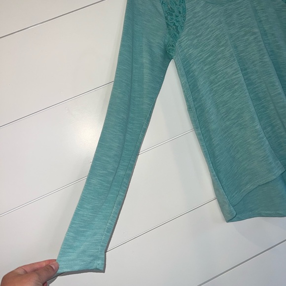 REWIND Teal Green Lace Hi-Lo Shirt Medium Boho Cottagecore Y2K Lace Back Shirt - Picture 3 of 7